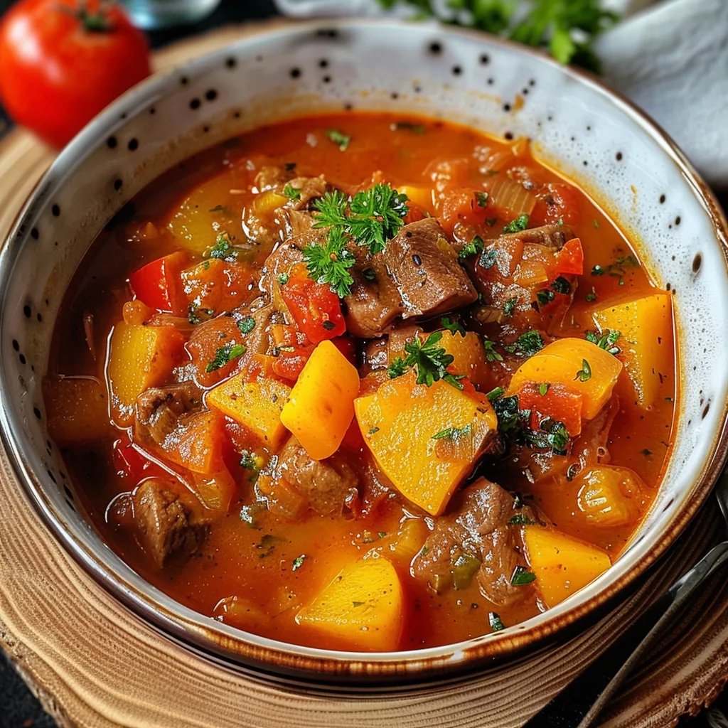 Gulaschsuppe mit Kartoffeln und Paprika
