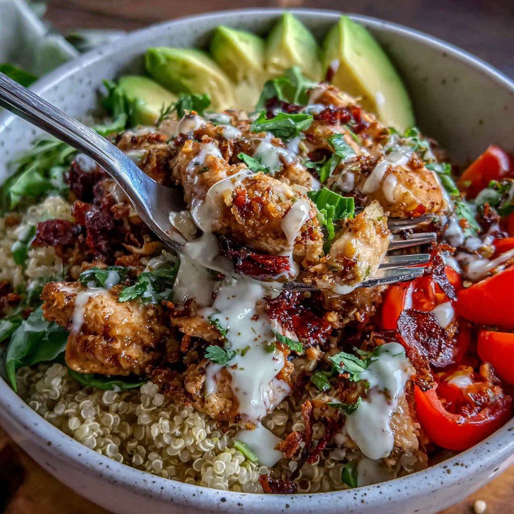 Scharfe Hähnchen Quinoa Bowl