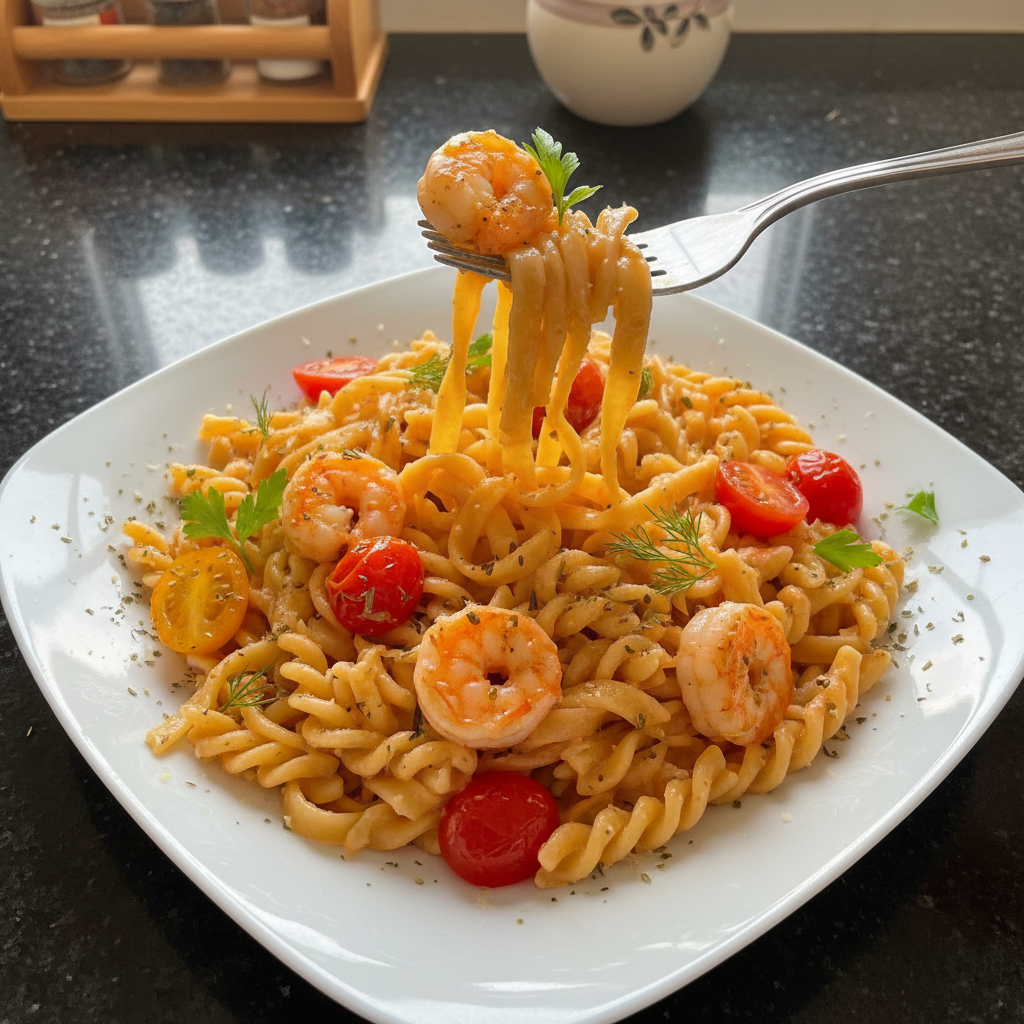Romantisches Meeresfrüchte Pasta Gericht