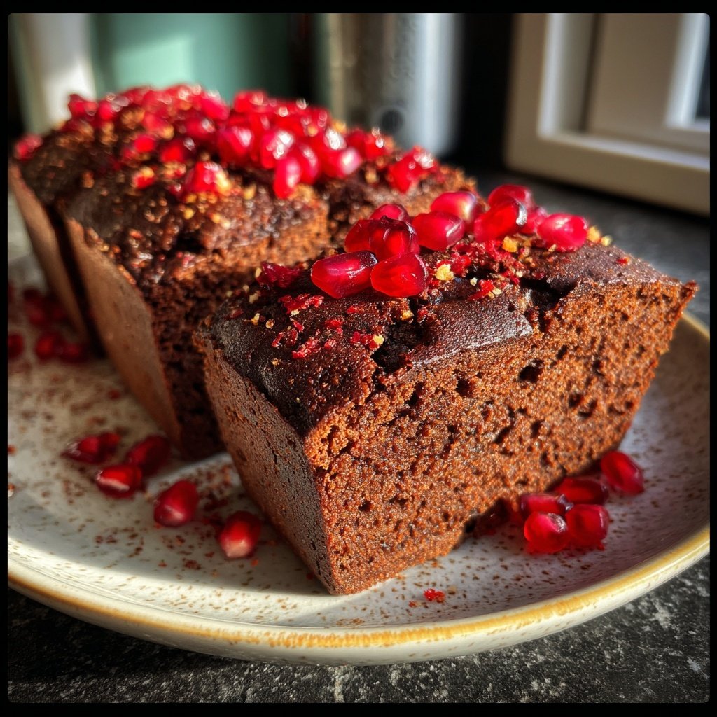Dunkler Schokoladenkuchen Chili Granatapfel