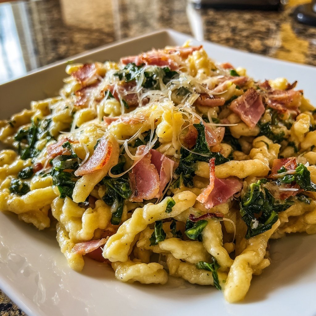 Schinken Spätzle mit Grünkohl