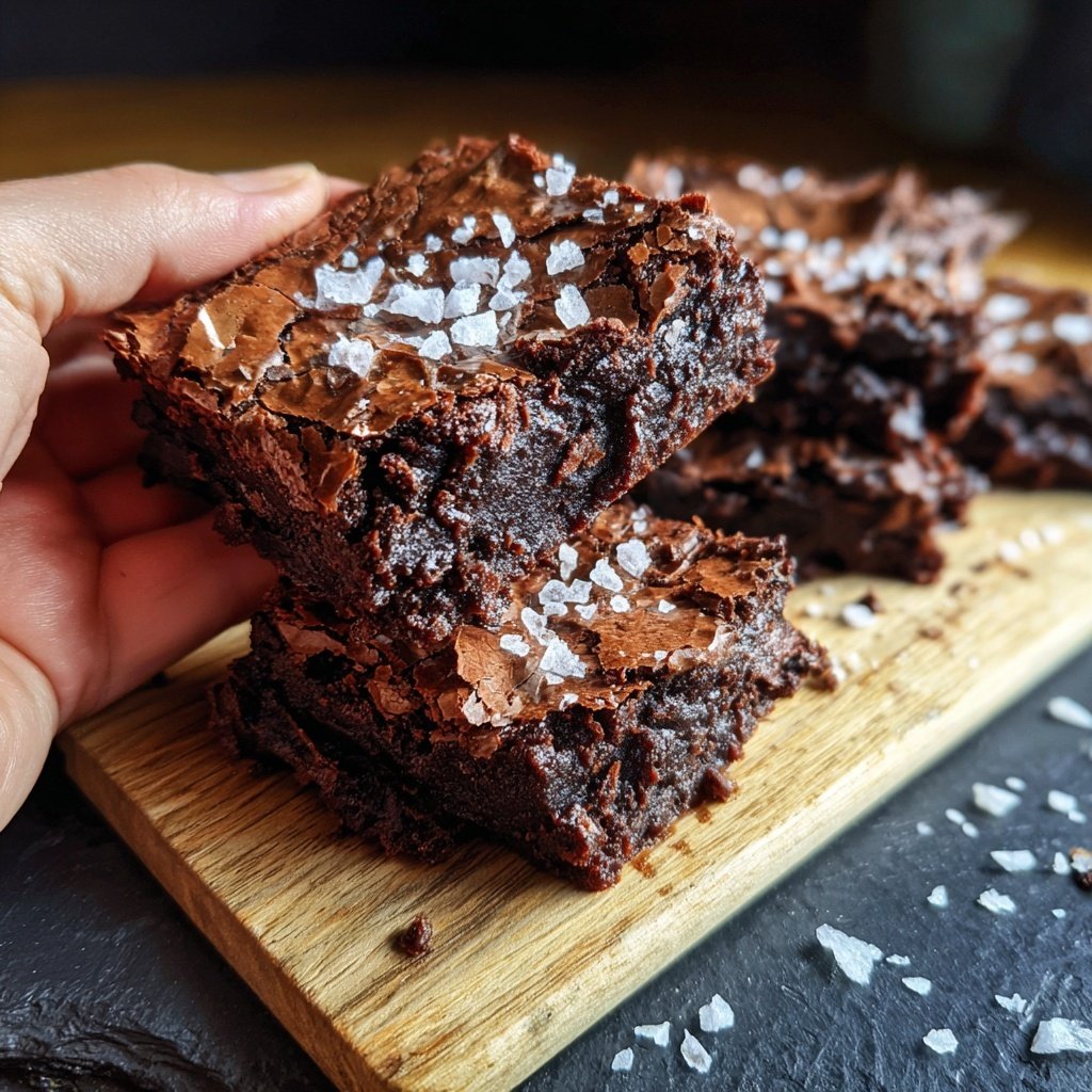 Sauerteig Abfall Brownies mit Meersalz Oben