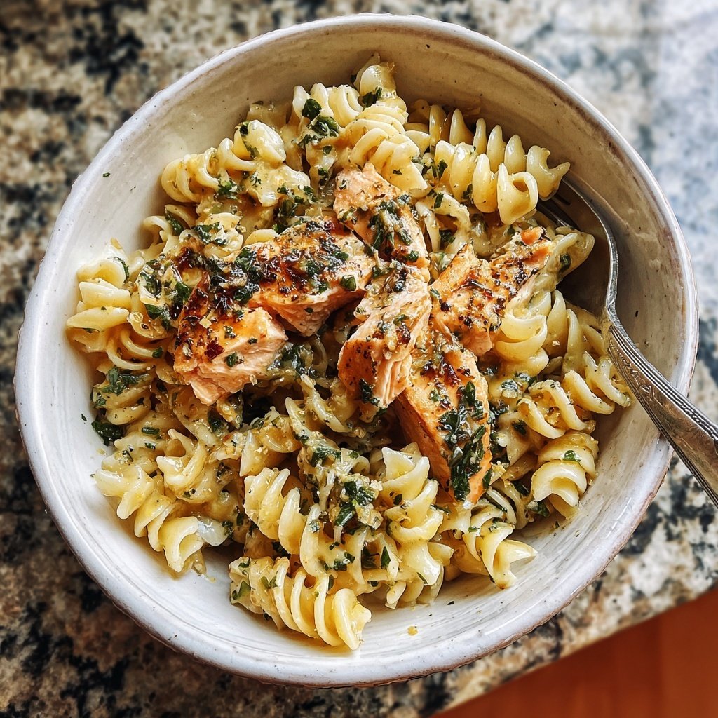 Zitronen-Knoblauch-Lachs-Pasta-Bowl