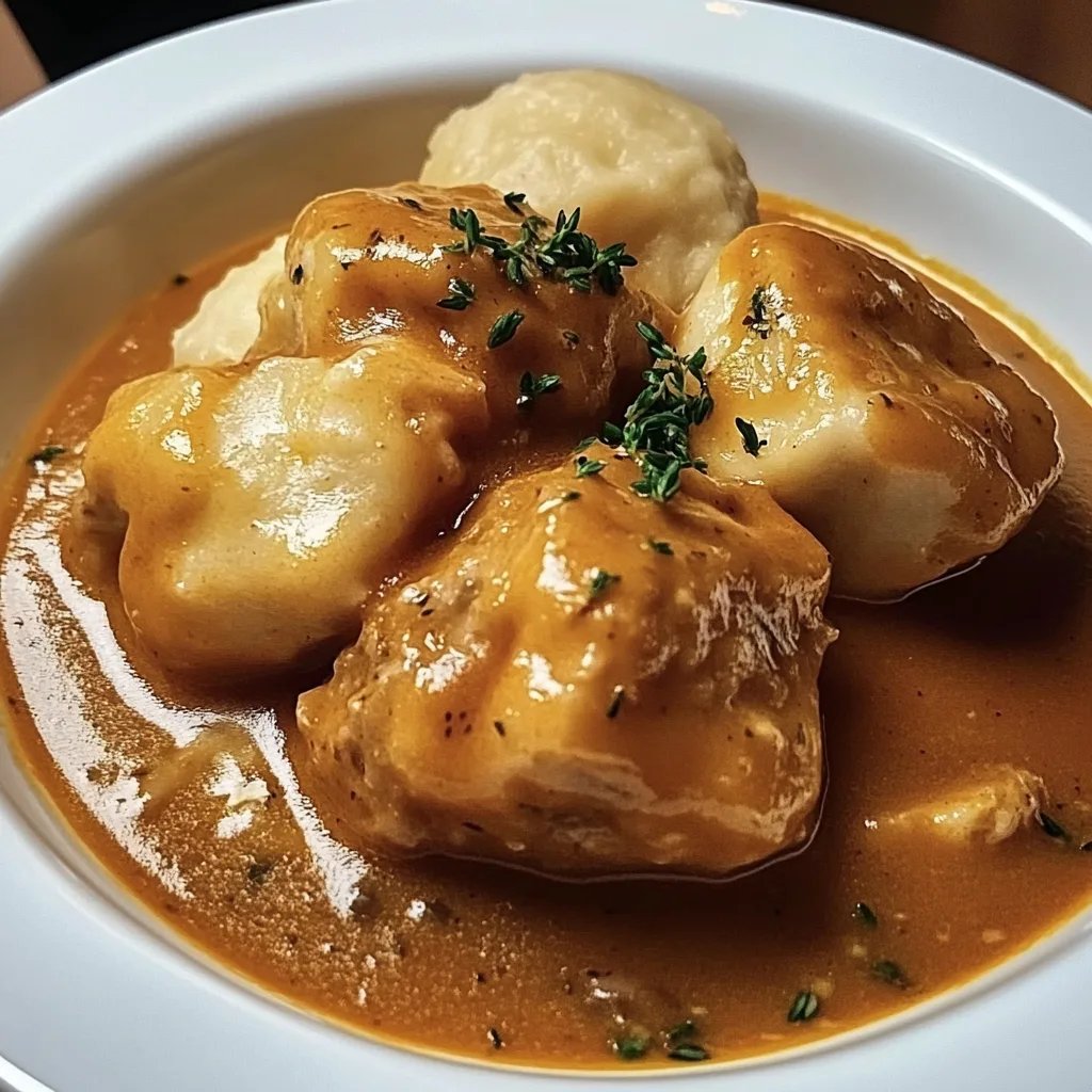 Butterzartes Rahmgulasch mit Serviettenknödel