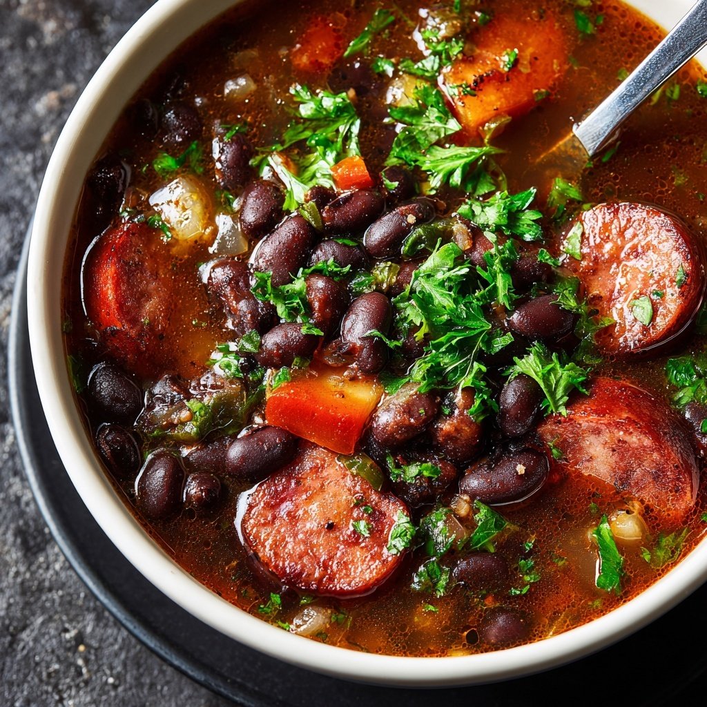 Rauchige Schwarze Bohnen Wurstsuppe