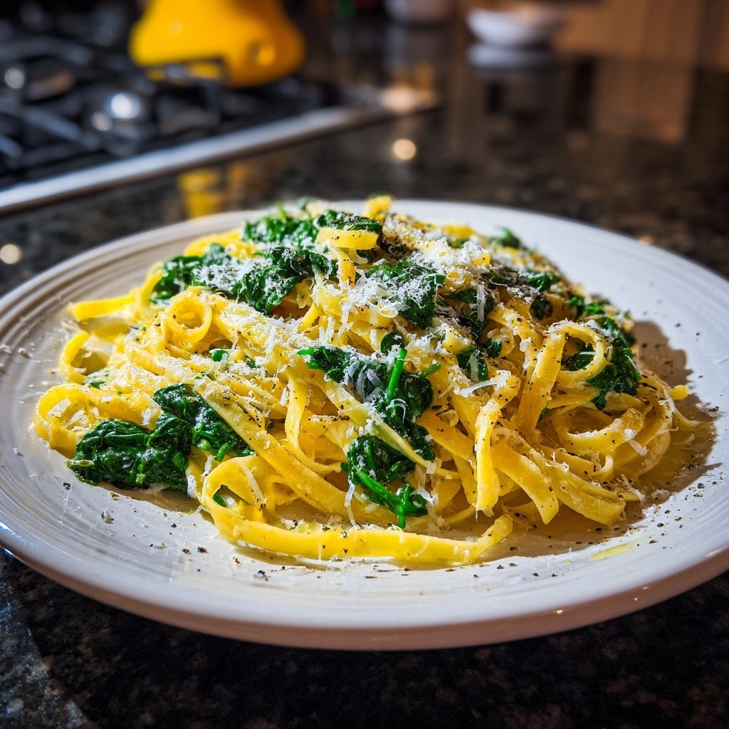 Zitronen-Fettuccine mit Spinat