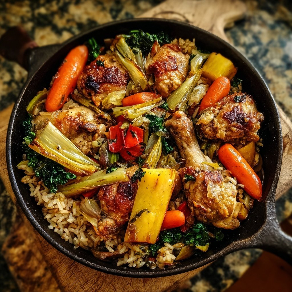 Hähnchen Gemüse Brauner Reis Pfanne