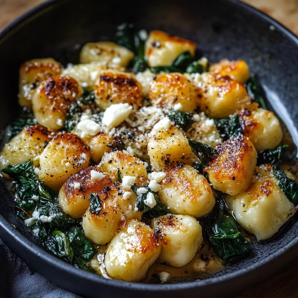 Knusprige Gnocchi mit Spinat und Feta