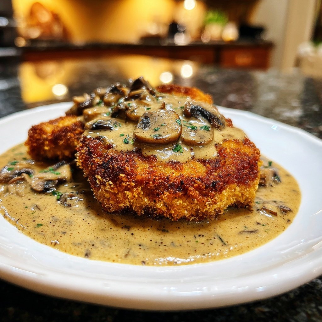 Deutsches Schnitzel mit Pilzsoße