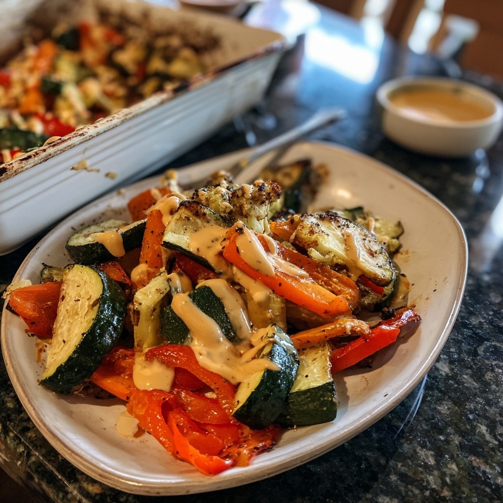 Gebratenes Gemüse Schüsseln Tahini Soße