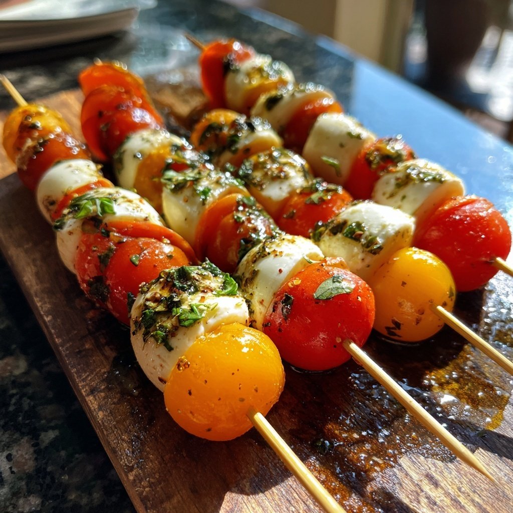 Frische Mozzarella und Tomaten Spieße