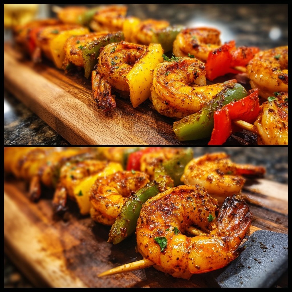 Karibische Jerk Garnelenspieße