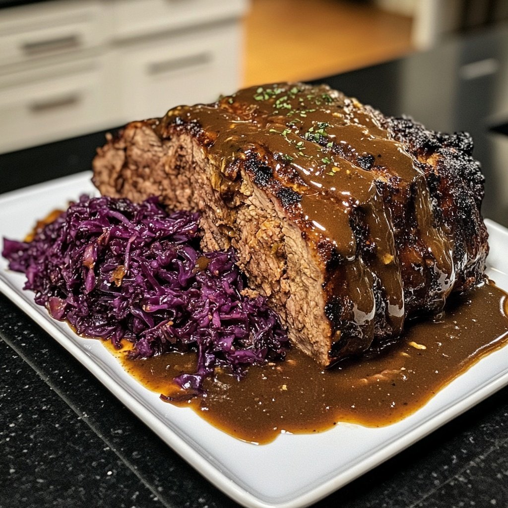 Deftiger Hausmannskost-Rinderbraten mit Rotkohl