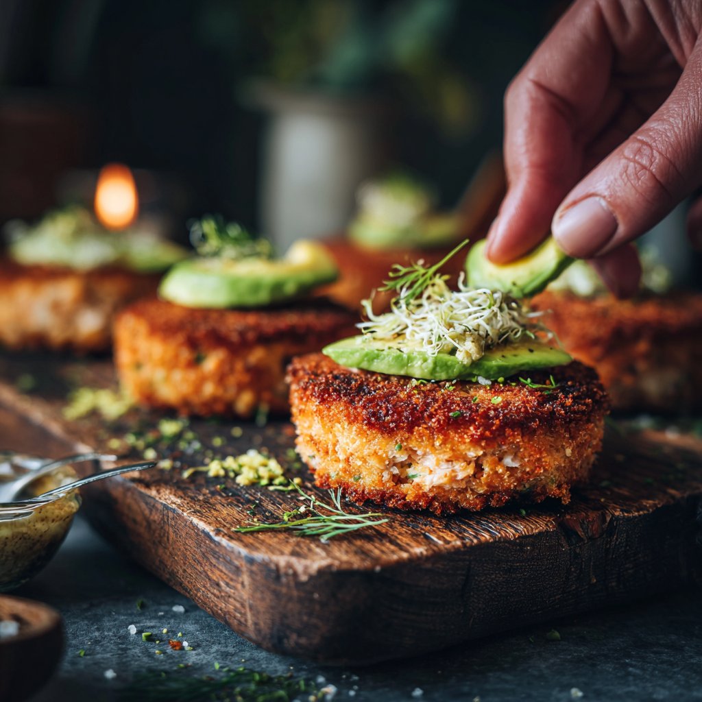 Crunchy Lachs-Patties mit Avocado