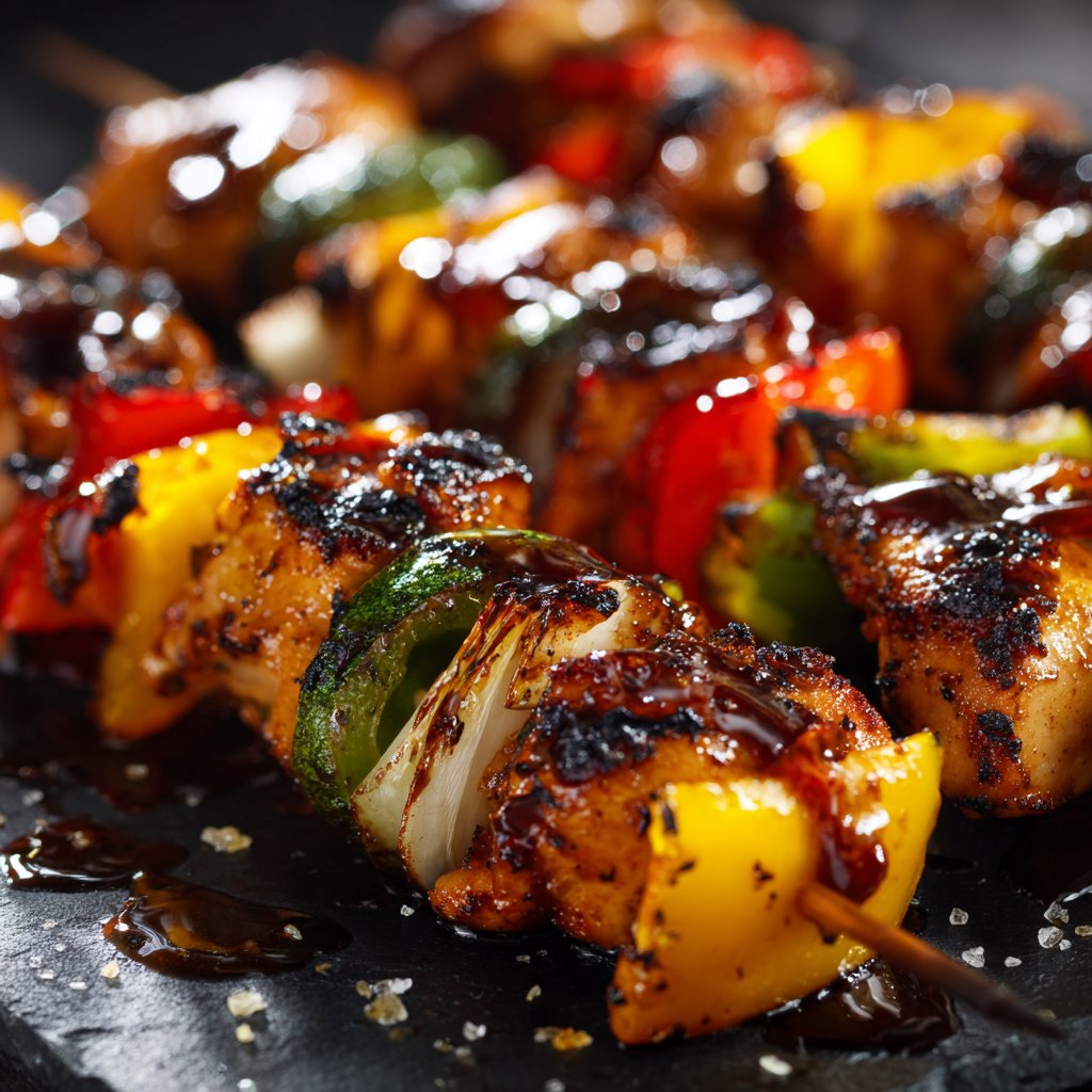 Balsamico Huhn und Gemüse Spieße